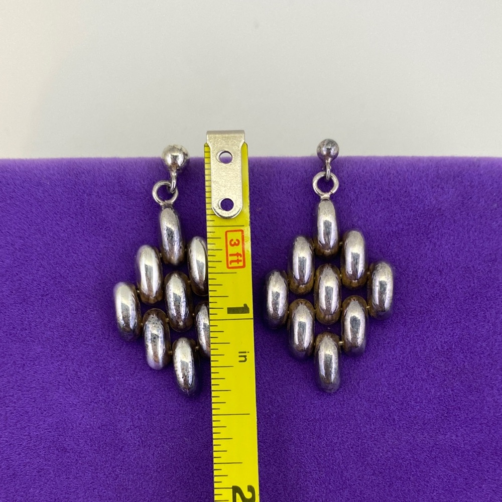 💛 Vintage Sterling Silver Bead Diamond Drop Earrings | Artisanal - Picture 2 of 6